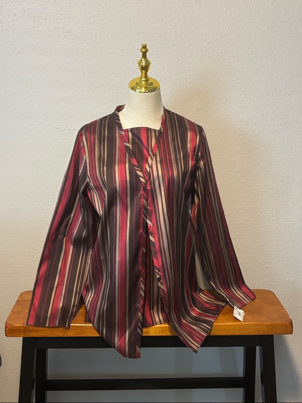Diane Gilman Burgundy and Black Medium’s Striped Blouse 2 Piece Set